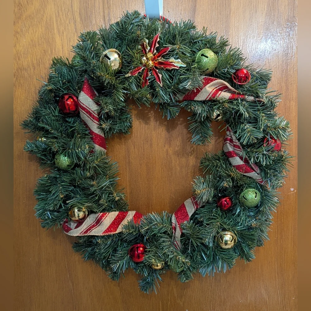 Holiday Wreath with Red, Green, And Gold Bells